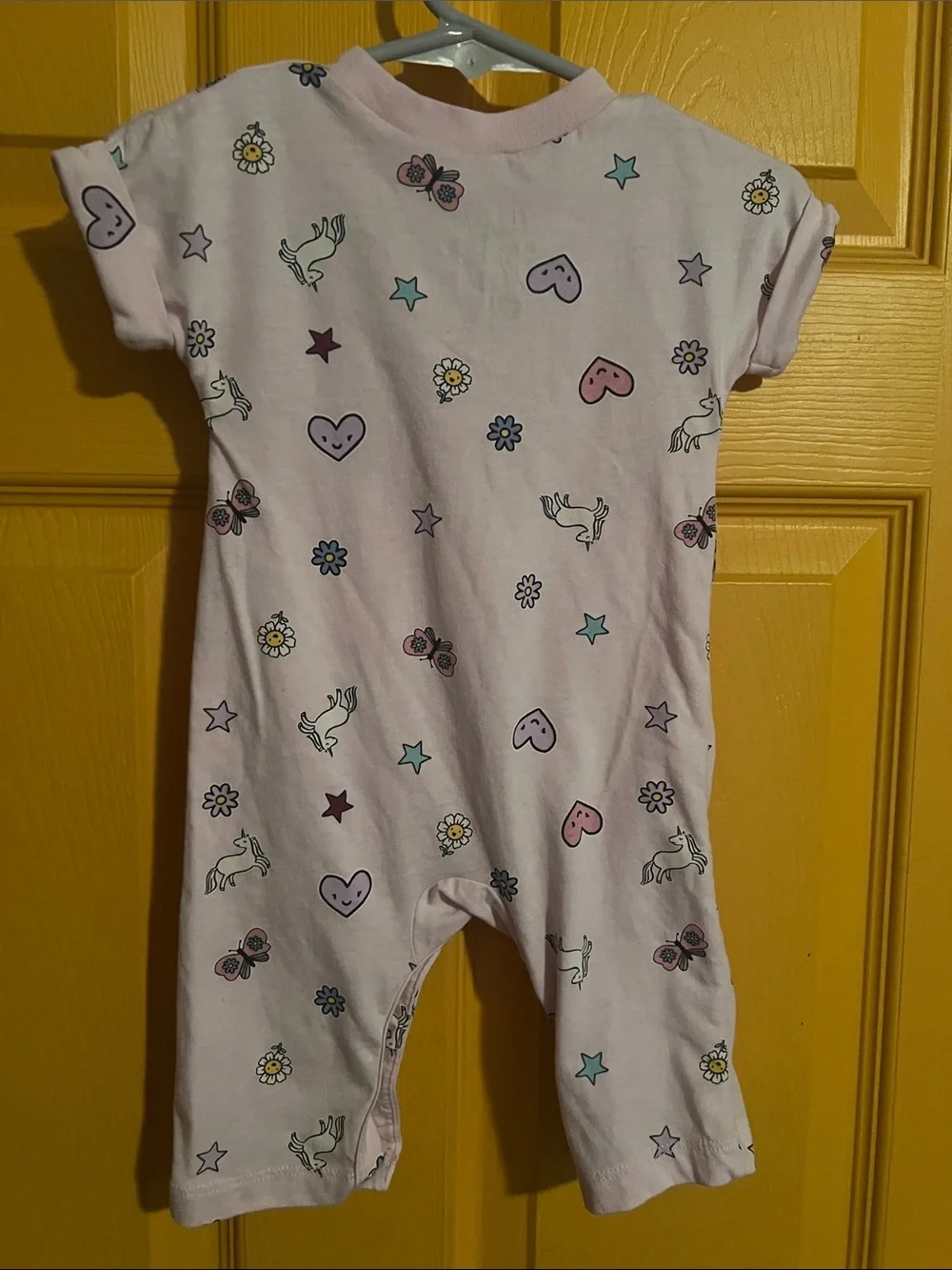 3 MONTHS BABY GIRL PINK UNICORN, BUTTERFLIES, FLOWERS, HEARTS, & STARS ROMPER